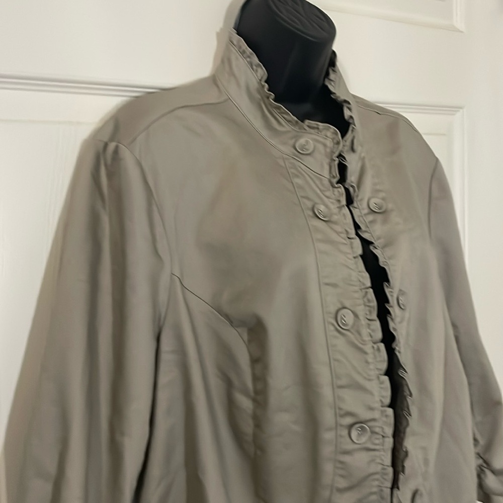 Women’s Light Taupe Ruffled Button Jacket - Picture 2 of 7